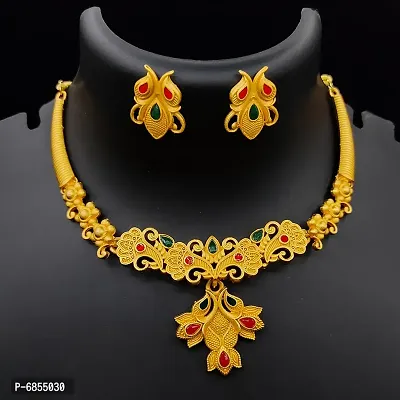 Traditional Gold Plated Necklace Set With Earring For Women-thumb0