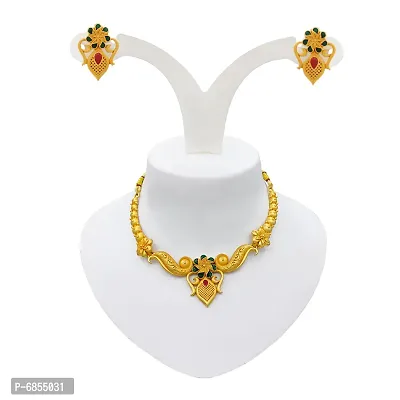 Traditional Gold Plated Necklace Set With Earring For Women-thumb4