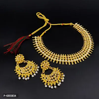 Traditional Gold Plated Necklace Set With Earring For Women