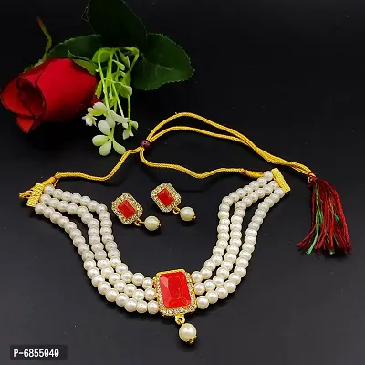 Statement Designer grey pearl choker CZ necklace set at ₹5950 | Azilaa