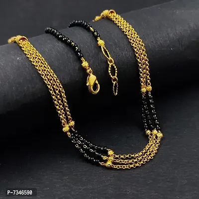 Gold Plated Ad Mangalsutra Tanmaniya Black Beaded Golden Chain For Women And Girls Brass Mangalsutra-thumb2