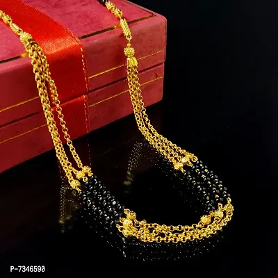 Gold Plated Ad Mangalsutra Tanmaniya Black Beaded Golden Chain For Women And Girls Brass Mangalsutra-thumb0