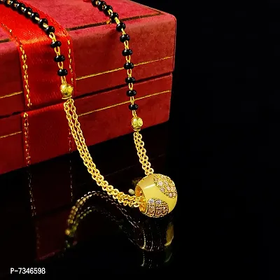 Gold Plated Ad Mangalsutra Tanmaniya Black Beaded Golden Chain For Women And Girls Brass Mangalsutra