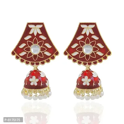 Stylish Fancy Traditional Gold-Plated Meenakar Earrings For Women-thumb3