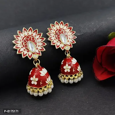 Stylish Fancy Traditional Gold-Plated Meenakar Earrings For Women