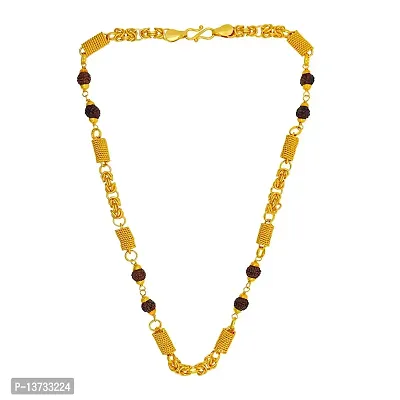Saizen Designer Fancy Indian Polished Gold Plated Brass rudraksha Chain Gold Chain for Men-thumb0