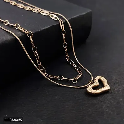 Saizen Rose gold double layerd chain necklace with small heart pendant-thumb3