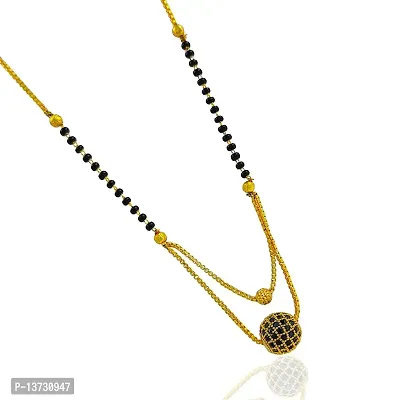 Brass  Gold Plated Black AD Studded Layered Pendant Black Beaded Chain Traditional Mangalsutra for Women