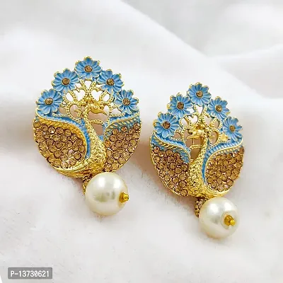 Saizen earring Pearls Gold Tone Peacock Inspired Dangle  Pearl Drops Earring for Women  Girl-thumb4