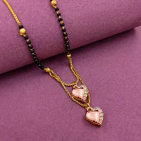 Brass  Gold Plated AD Studded Layered Heart Pendant Black Beaded Chain Traditional Mangalsutra for Women-thumb1