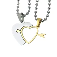 Saizen Dual Color Dual Heart with Arrow Locket with Chain for Men/Boys/Husband  Unisex-thumb1