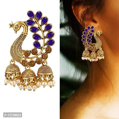 Saizen Metal Gold Plated and Pearl Jhumki Earrings for Women  Girls, Blue-thumb2