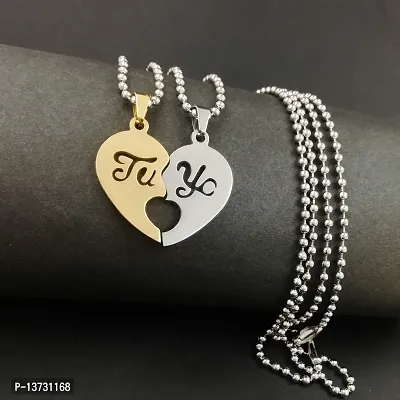 Saizen Couple Hearth Boy/Girl Valentine's Day Special Stainless Steel Pendant with Chain-thumb4