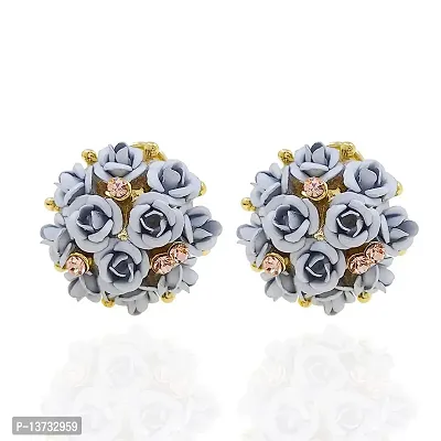 Saizen Fashion Stylish Fancy Flower Earrings For Women  Girls(Grey)-thumb0