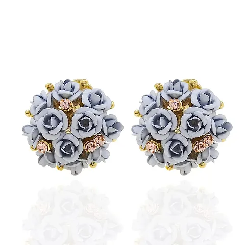 La Belleza Rhinestone/Zircon Big Flower Ball Stud/Tops Earrings for Girls Women (Golden)