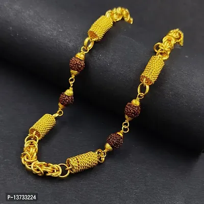 Saizen Designer Fancy Indian Polished Gold Plated Brass rudraksha Chain Gold Chain for Men-thumb5