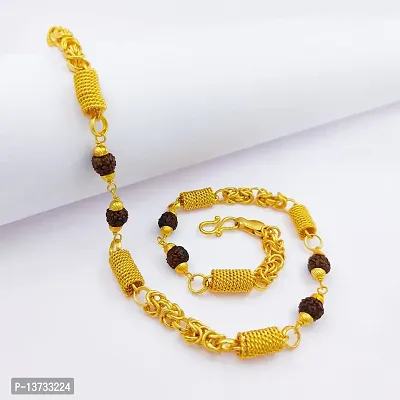 Saizen Designer Fancy Indian Polished Gold Plated Brass rudraksha Chain Gold Chain for Men-thumb4