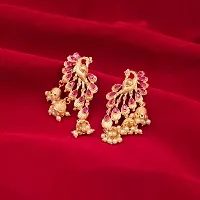 Saizen Traditional Gold Pearl Gold-plated Peacock Kundan Jhumkas Diamond, Pearl Alloy Jhumki Earring for Women-thumb2