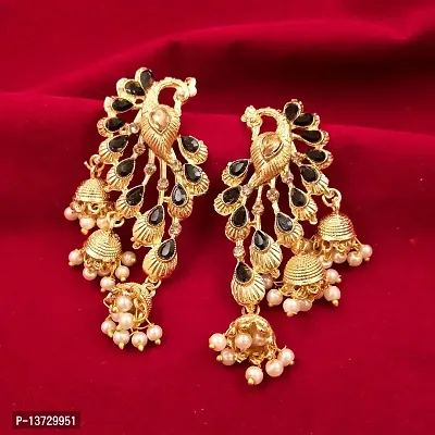 Saizen Gold-plated and Crystal and Citrine Black Jhumki Earrings for Women-thumb3