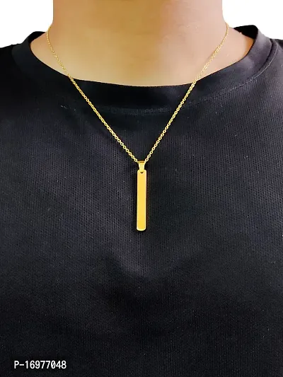 Stylish Gold Stainless Steel Bar Pendant Adjustable Necklace Chain Rhodium Stainless Steel Locket Set-thumb4