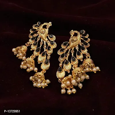 Saizen Gold-plated and Crystal and Citrine Black Jhumki Earrings for Women-thumb4