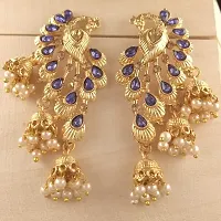 Saizen Blue Alloy Traditional Golden Gold Plated Pearl Peacock Diamond Jhumki Earring for Women-thumb4