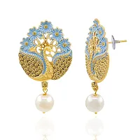 Saizen earring Pearls Gold Tone Peacock Inspired Dangle  Pearl Drops Earring for Women  Girl-thumb1