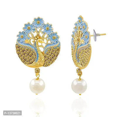 Saizen earring Pearls Gold Tone Peacock Inspired Dangle  Pearl Drops Earring for Women  Girl-thumb2