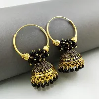 Saizen Gold Plated Traditional Meenakari Jhumki Earring For Girls/Women Alloy Jhumki Earring (Black)-thumb2