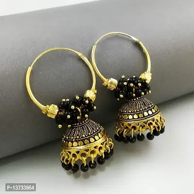 Saizen Gold Plated Traditional Meenakari Jhumki Earring For Girls/Women Alloy Jhumki Earring (Black)-thumb3