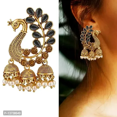 Saizen Metal Gold Plated and Pearl Jhumki Earrings for Women  Girls, Black-thumb2