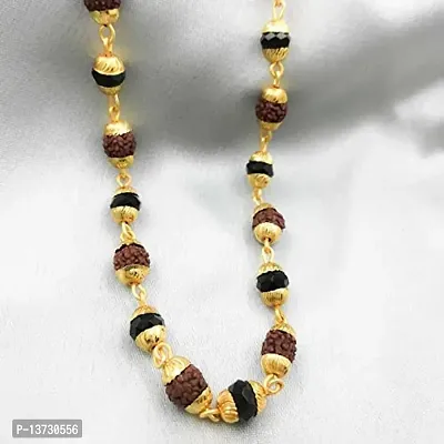 Mahadev Rudraksha Beads and Black Pearl Stone Chain-thumb4