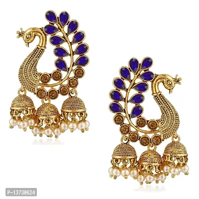 Saizen Metal Gold Plated and Pearl Jhumki Earrings for Women  Girls, Blue