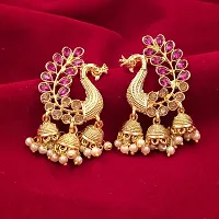 Saizen Metal Gold Plated and Pearl Pink Jhumki Earrings for Women-thumb2