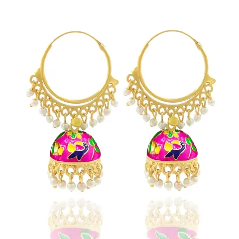 Saizen Gold Plated Traditional Meenakari Jhumki Earring For Girls/Women Alloy Jhumki Earring