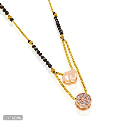 Brass  Gold Plated AD Studded Heart Layered Pendant Black Beaded Chain Traditional Mangalsutra for Women
