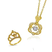 Elegant Golden Stainless Steel Pendant With Rings Jewellery Set For Women-thumb1