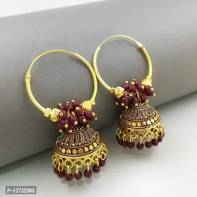 Saizen Gold Plated Traditional Meenakari Jhumki Earring For Girls/Women Alloy Jhumki Earring (Brown)-thumb3