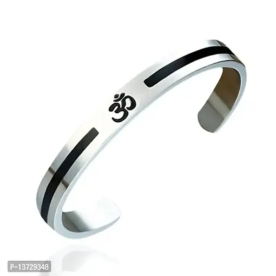 Saizen Silver Plated Brass Om Kada for Men and Boys