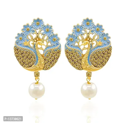 Saizen earring Pearls Gold Tone Peacock Inspired Dangle  Pearl Drops Earring for Women  Girl-thumb0