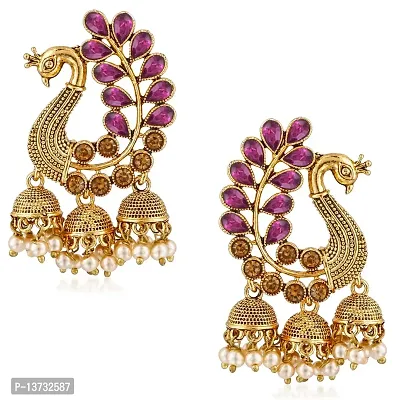 Saizen Metal Gold Plated and Pearl Pink Jhumki Earrings for Women