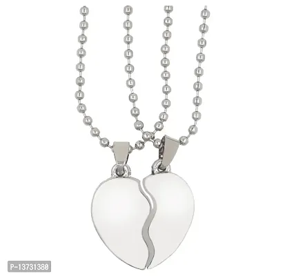 Couple Special Silver Plated Dual Love Heart Pendant Chain For