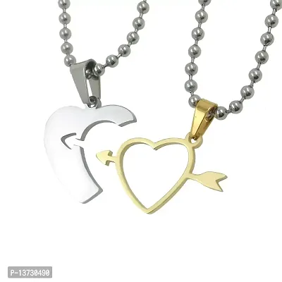 Saizen Dual Color Dual Heart with Arrow Locket with Chain for Men/Boys/Husband  Unisex-thumb0
