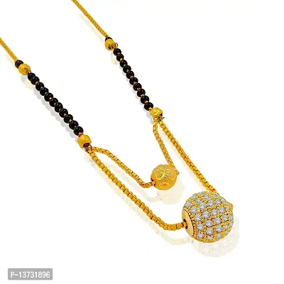 Brass  Gold Plated Gold AD Studded Layered Pendant Black Beaded Chain Traditional Mangalsutra for Women