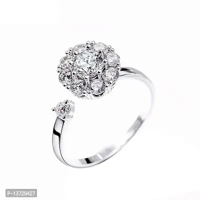 Sterling Silver Shruti Cubic Zircon Solitaire Spin Ring Adjustable ring for Women  Girls-thumb0