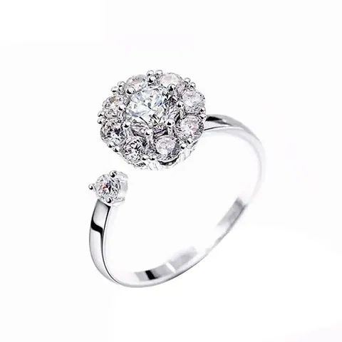 Sterling Silver Shruti Cubic Zircon Solitaire Spin Ring Adjustable ring for Women  Girls