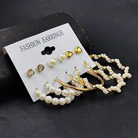 Combo of 6 Pairs Latest Gold Plated Pearl Stud Hoop Earrings for Women  Girls-thumb1