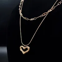 Saizen Rose gold double layerd chain necklace with small heart pendant-thumb4