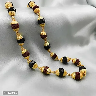 Mahadev Rudraksha Beads and Black Pearl Stone Chain-thumb2