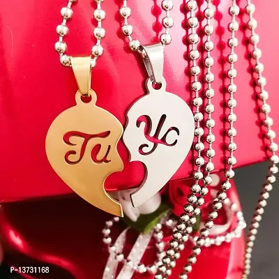 Saizen Couple Hearth Boy/Girl Valentine's Day Special Stainless Steel Pendant with Chain-thumb5